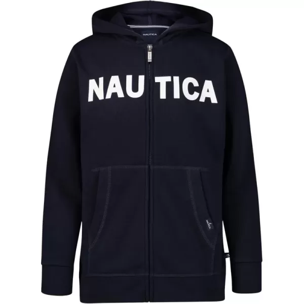 imageNautica Boys Long Sleeve Fleece Full Zip Hoodie Comfortable Relaxed FitSport Navy Front Logo