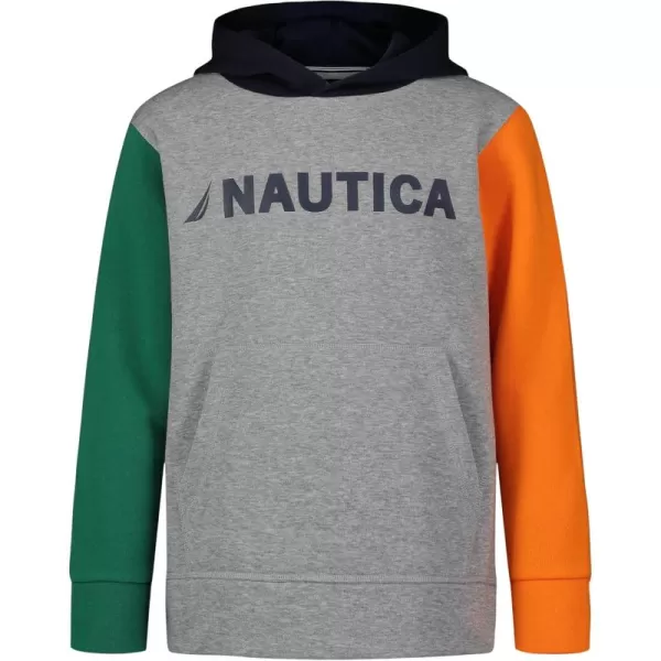 imageNautica Boys Long Sleeve Fleece Pullover Hoodie Comfortable Relaxed FitColorblock Grey Heather