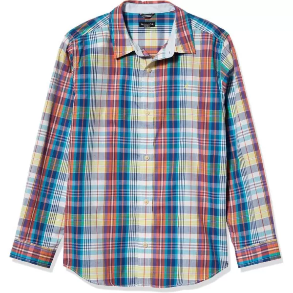 imageNautica Boys Long Sleeve Woven ButtonDown Shirt Comfortable Classic FitMauricio Lime Plaid