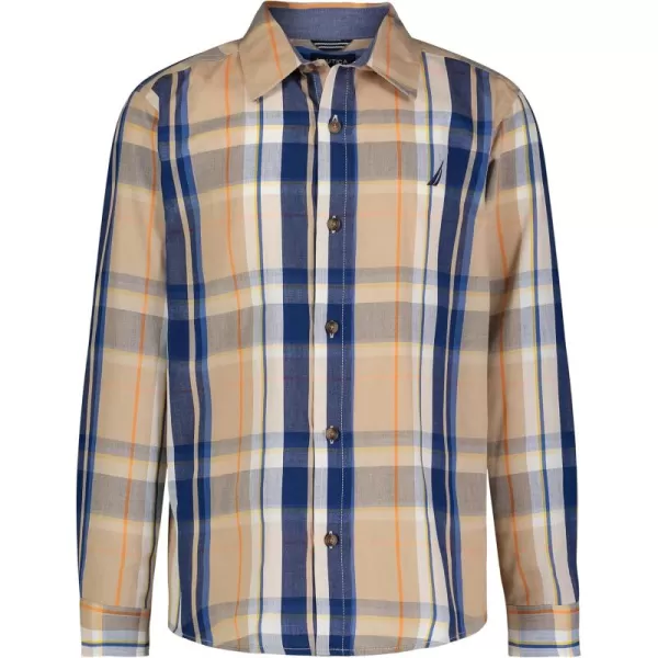 imageNautica Boys Long Sleeve Woven ButtonDown Shirt Comfortable Classic FitSea Stone Plaid