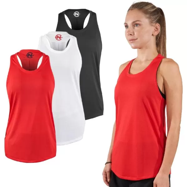 imageNautica Competition 3 Pack Workout Tank Tops for Women Active Athletic Gym Workout Running Exercise Yoga DryFit FabricBlack  Red  White