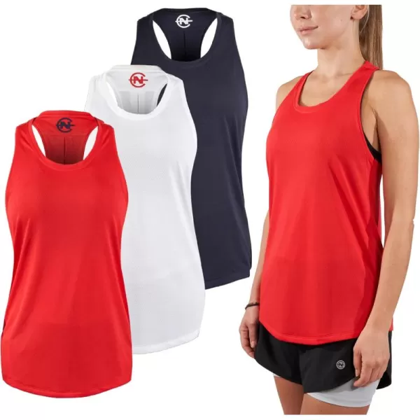 imageNautica Competition 3 Pack Workout Tank Tops for Women Active Athletic Gym Workout Running Exercise Yoga DryFit FabricNavy  Red  White