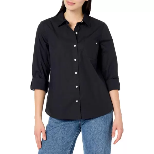 imageNautica Womens Button Front Long Sleeve Roll Tab ShirtBlack