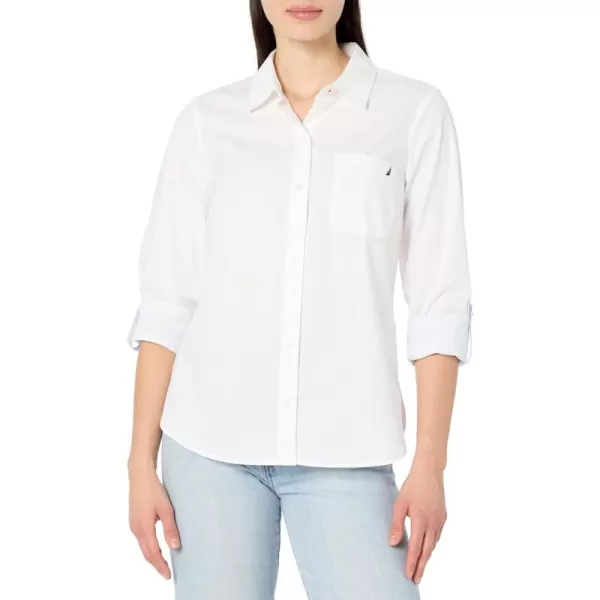 imageNautica Womens Button Front Long Sleeve Roll Tab ShirtBright White