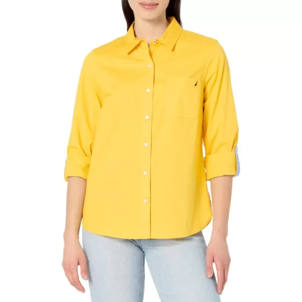 imageNautica Womens Button Front Long Sleeve Roll Tab ShirtDaffodil