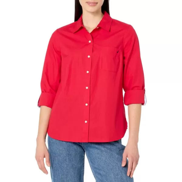 imageNautica Womens Button Front Long Sleeve Roll Tab ShirtRegatta Red