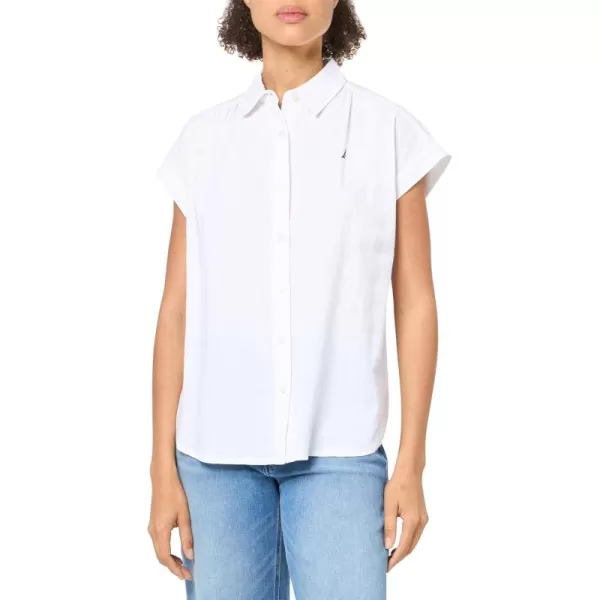 imageNautica Womens Linen Blend Short Sleeve Button Through ShirtBright White