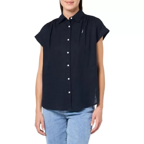 imageNautica Womens Linen Blend Short Sleeve Button Through ShirtNight Sky