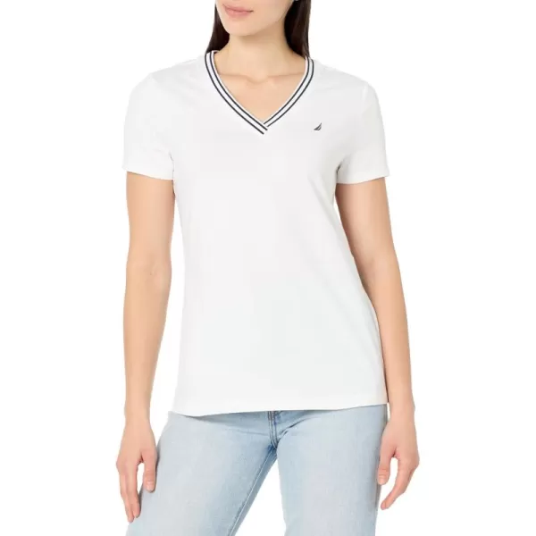 imageNautica Womens Solid Vneck Short Sleeve TShirtBright White