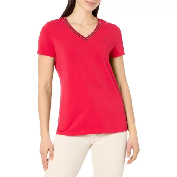 imageNautica Womens Solid Vneck Short Sleeve TShirtRegatta Red