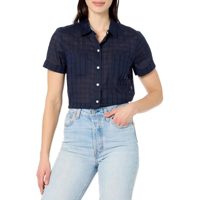 imageNautica Womens Button Front Short Sleeve Camp ShirtNight Sky