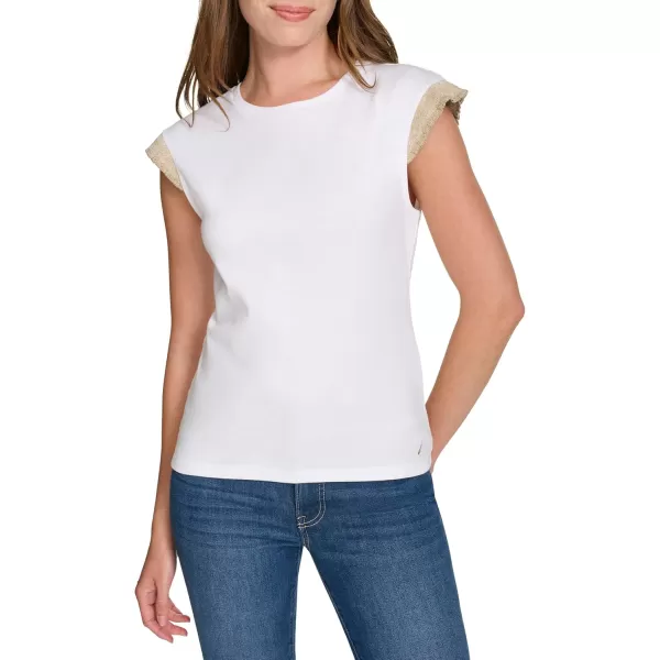 imageNautica Womens Crew Neckline Short Sleeve Ruffle Sleeve ShirtBright White