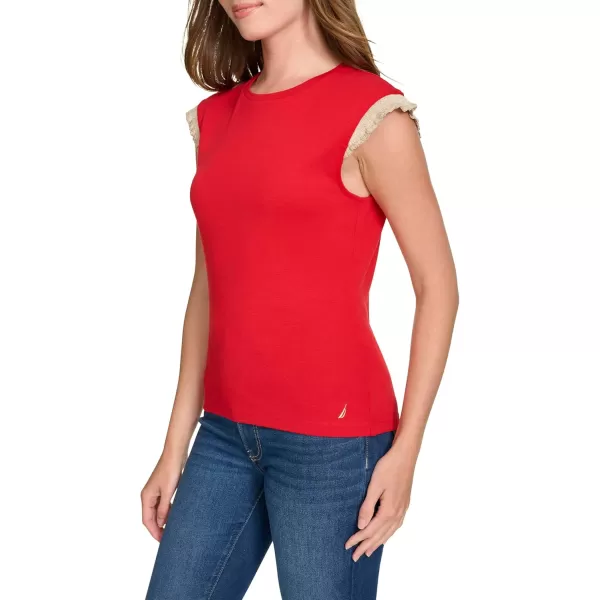 imageNautica Womens Crew Neckline Short Sleeve Ruffle Sleeve ShirtHaute Red