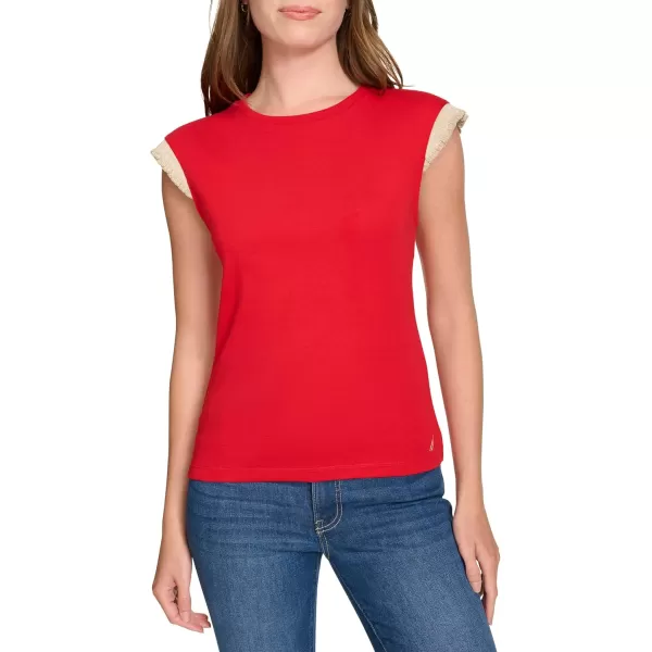 imageNautica Womens Crew Neckline Short Sleeve Ruffle Sleeve ShirtHaute Red