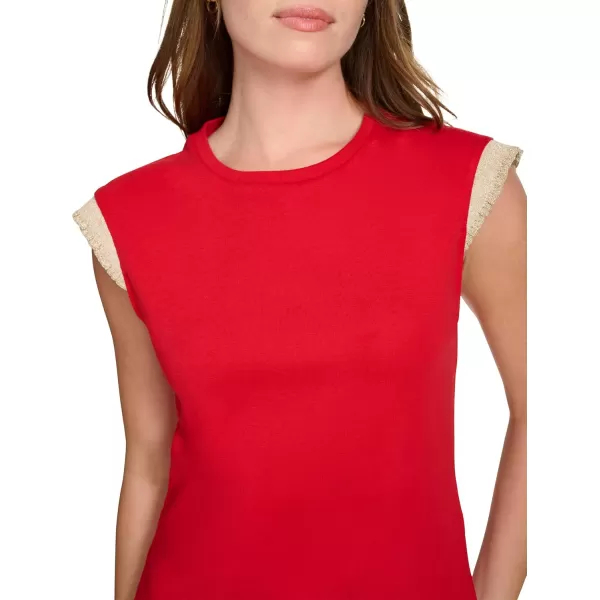 imageNautica Womens Crew Neckline Short Sleeve Ruffle Sleeve ShirtHaute Red