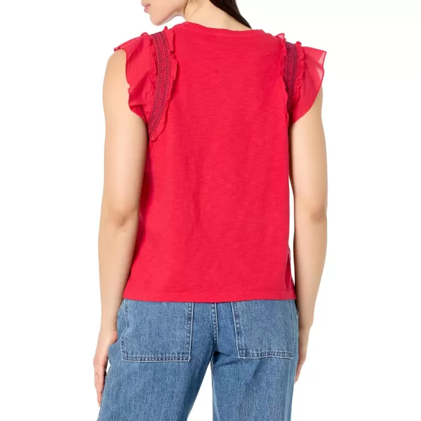 imageNautica Womens Crew Neckline Short Sleeve Ruffle Sleeve ShirtRegatta Red