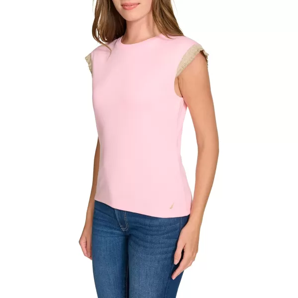 imageNautica Womens Crew Neckline Short Sleeve Ruffle Sleeve ShirtTaffy Pink