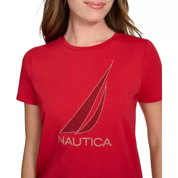 imageNautica Womens Graphic Short Sleeve Crew Neckline TShirtHaute Red