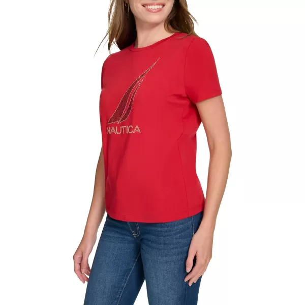 imageNautica Womens Graphic Short Sleeve Crew Neckline TShirtHaute Red