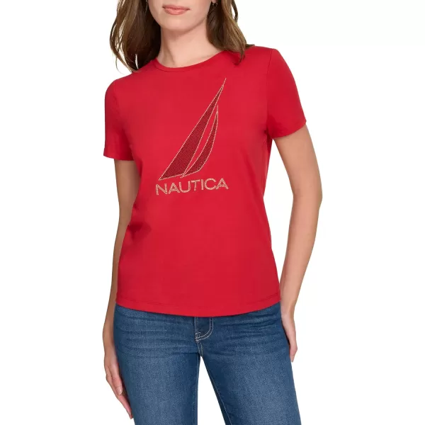 imageNautica Womens Graphic Short Sleeve Crew Neckline TShirtHaute Red