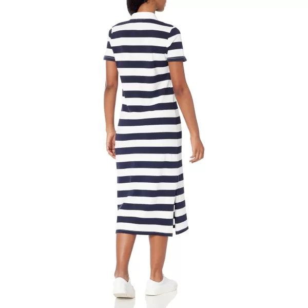 imageNautica Womens Johnny Collar Short Sleeve Stripe DressNight SkyBright White