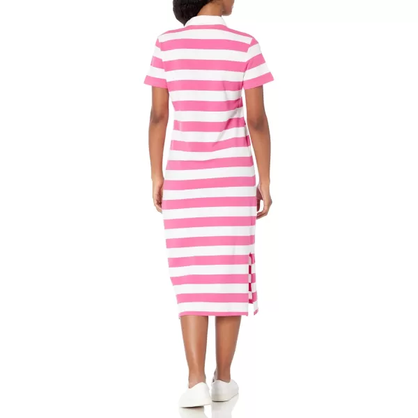 imageNautica Womens Johnny Collar Short Sleeve Stripe DressSangria SunsetBright White