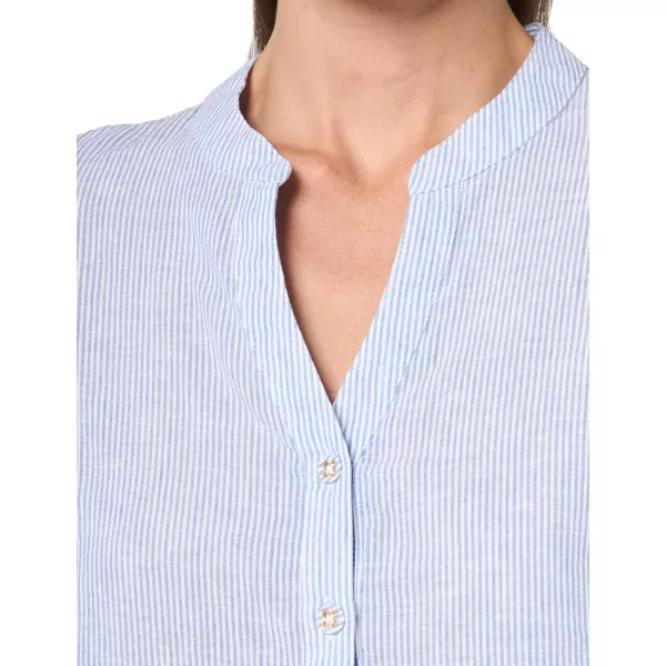 imageNautica Womens Popover Short Sleeve Linen Blend ShirtBlueWhite
