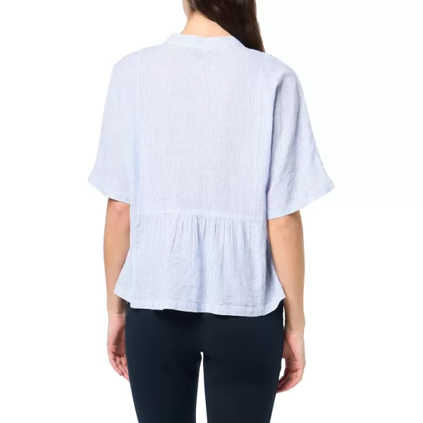 imageNautica Womens Popover Short Sleeve Linen Blend ShirtBlueWhite