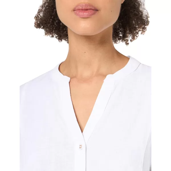 imageNautica Womens Popover Short Sleeve Linen Blend ShirtBright White