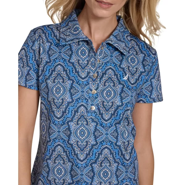 imageNautica Womens Short Sleeve Collared Cotton Interlock Soft Touch PoloFrench Blue Multi