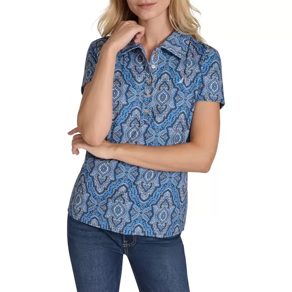 imageNautica Womens Short Sleeve Collared Cotton Interlock Soft Touch PoloFrench Blue Multi