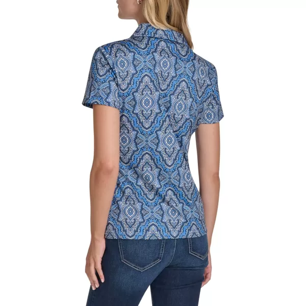 imageNautica Womens Short Sleeve Collared Cotton Interlock Soft Touch PoloFrench Blue Multi