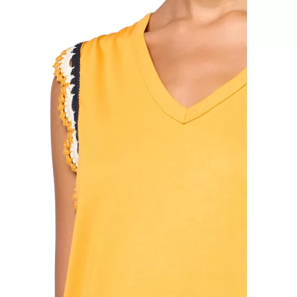 imageNautica Womens Solid Cotton VNeck Sleeveless TopGolden Glow