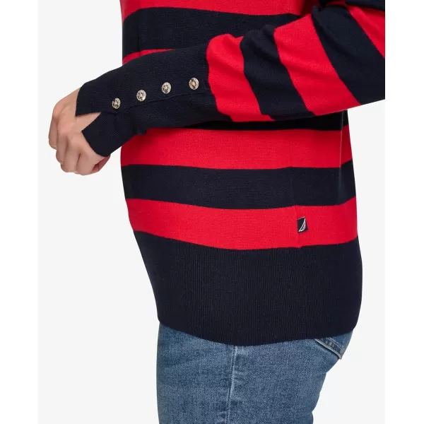 imageNautica Womens Stripe Long Sleeve Crewneck SweaterNight Sky Regatta Red