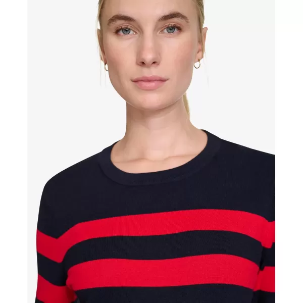 imageNautica Womens Stripe Long Sleeve Crewneck SweaterNight Sky Regatta Red