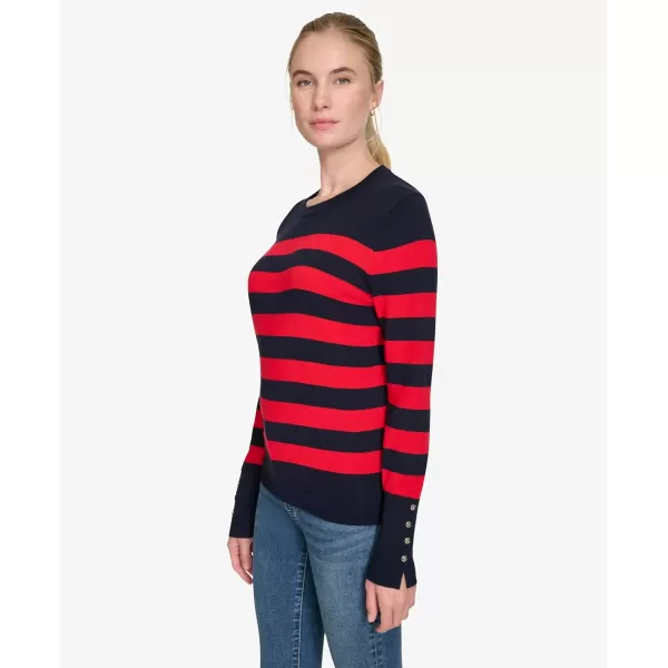 imageNautica Womens Stripe Long Sleeve Crewneck SweaterNight Sky Regatta Red