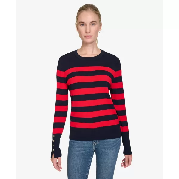 imageNautica Womens Stripe Long Sleeve Crewneck SweaterNight Sky Regatta Red