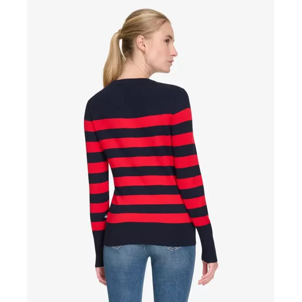 imageNautica Womens Stripe Long Sleeve Crewneck SweaterNight Sky Regatta Red