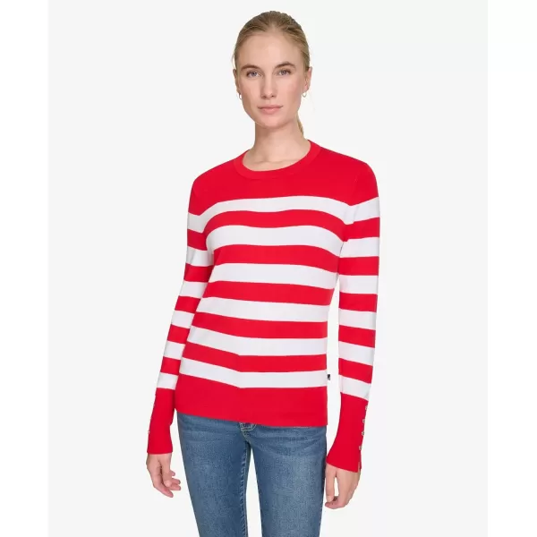 imageNautica Womens Stripe Long Sleeve Crewneck SweaterRegatta Red Night Sky