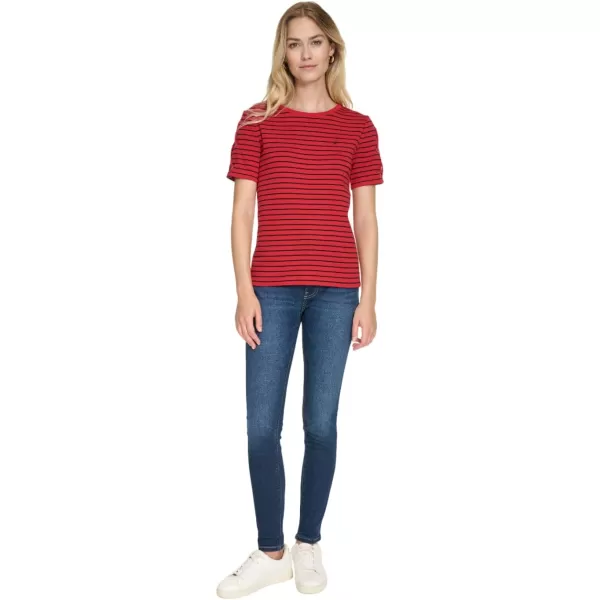 imageNautica Womens TShirt Cotton Crewneck with Laceup Sleeve DetailHaute RedBlack