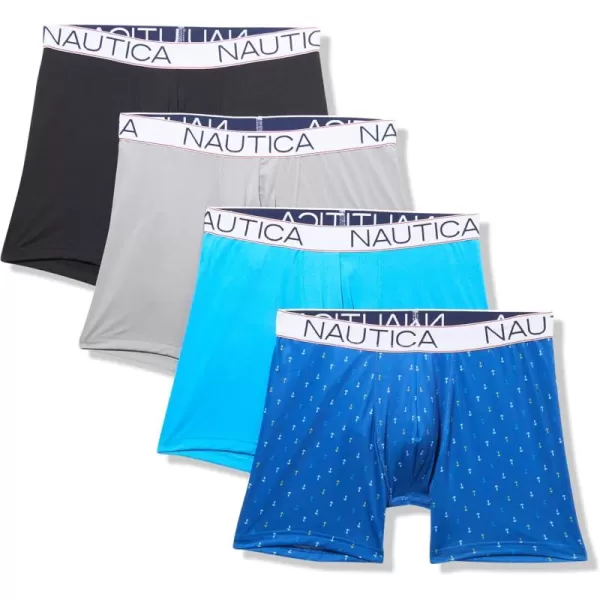 imageNautica Mens 4 Pack Micro Boxer BriefBlackSharkfin GreyHawaii OceanMicro Anchorsea Cobalt