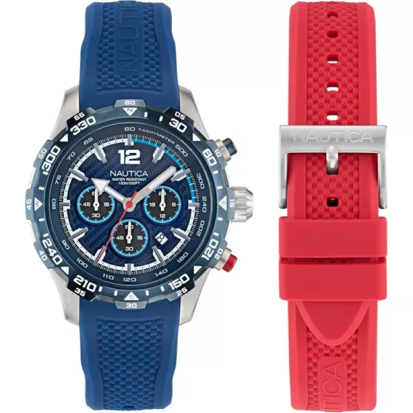 imageNautica Mens Blue Silicone Strap ampamp Red Silicone Strap Watch Model NAPNSS401