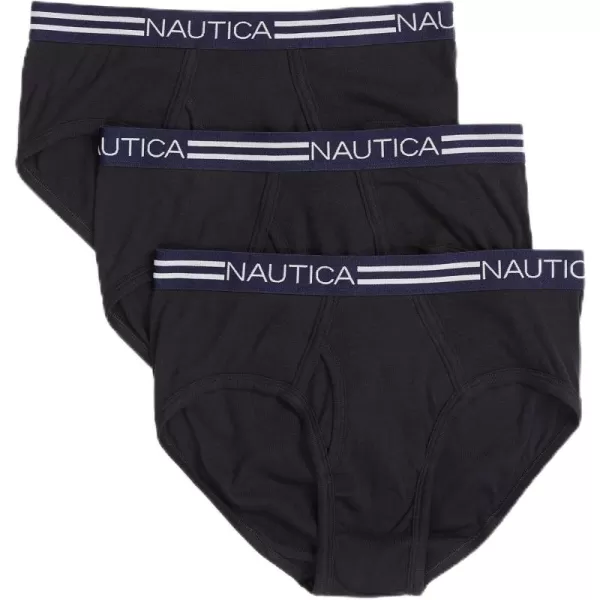 imageNautica Mens Classic Cotton 3Pack Fly Front Briefs3 Pack Black