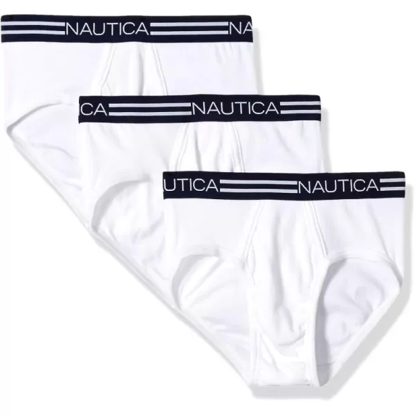 imageNautica Mens Classic Cotton 3Pack Fly Front BriefsWhiteWhiteWhite