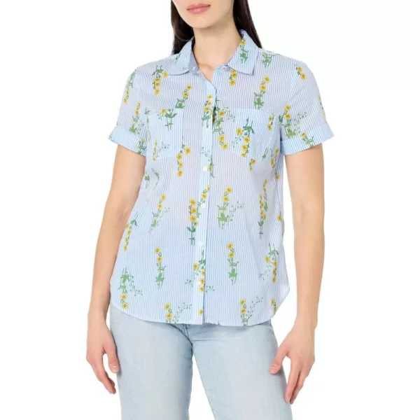 imageNautica Womens Button Front Short Sleeve Camp ShirtFloral Daffodil Mulit