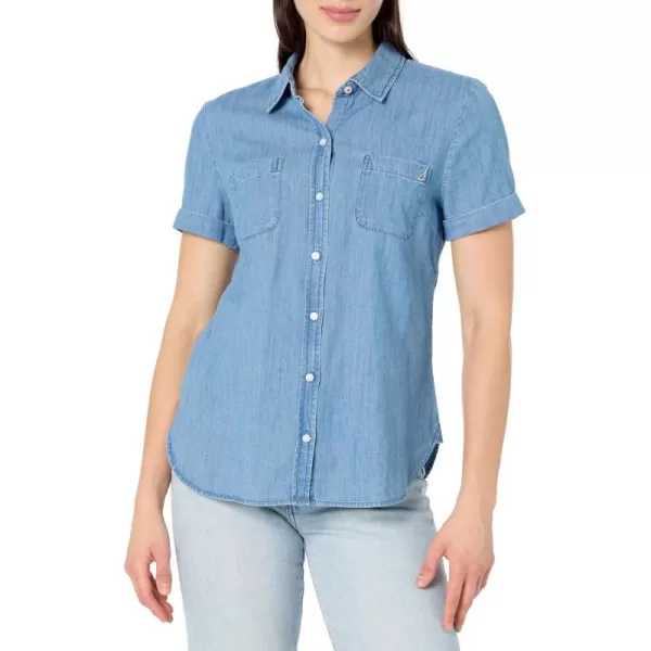 imageNautica Womens Button Front Short Sleeve Camp ShirtLight Azure