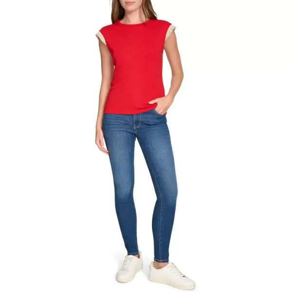 imageNautica Womens Crew Neckline Short Sleeve Ruffle Sleeve ShirtHaute Red