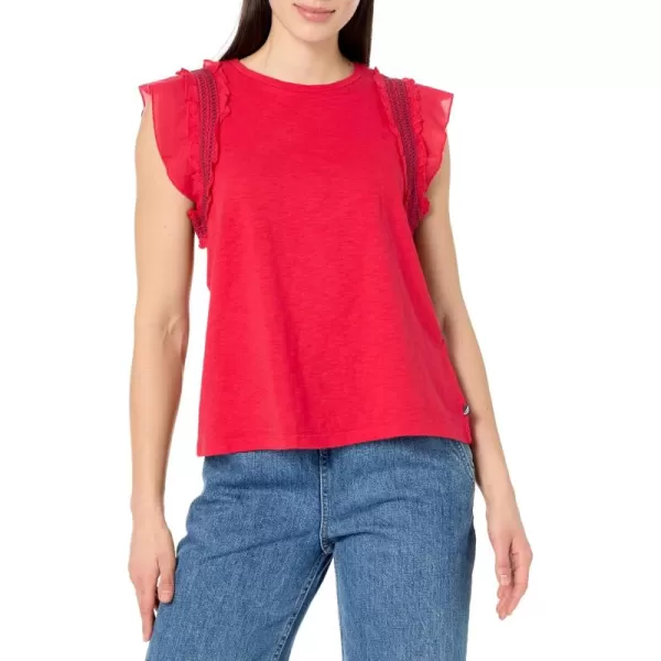 imageNautica Womens Crew Neckline Short Sleeve Ruffle Sleeve ShirtRegatta Red