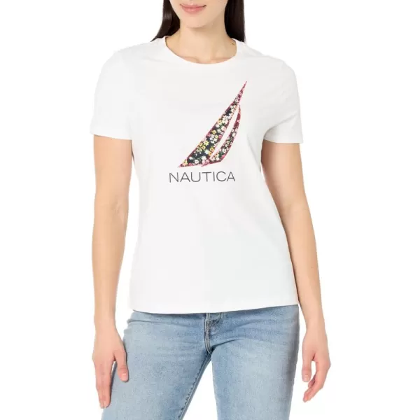 imageNautica Womens Graphic Floral Logo Tee Crew Neckline Short Sleeve TShirtBright White