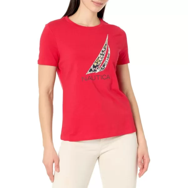 imageNautica Womens Graphic Floral Logo Tee Crew Neckline Short Sleeve TShirtRegatta Red